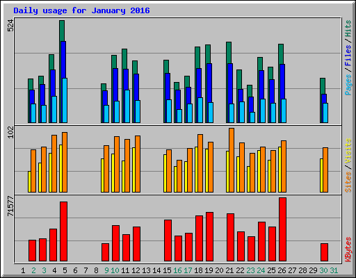 Daily usage for January 2016